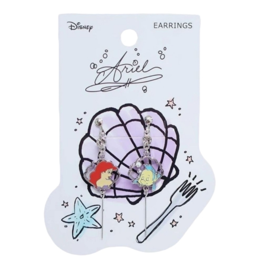 Disney Princess Little Mermaid Ariel and Flounder Clip-on Earrings
